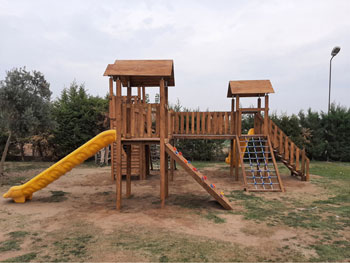 Ahşap 3 tırmanmalı büyük oyun grubu