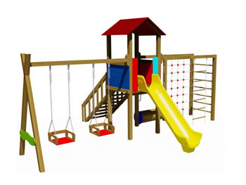 Ahşap tek kule ikili salıncak -tırmanmalı oyun grubu