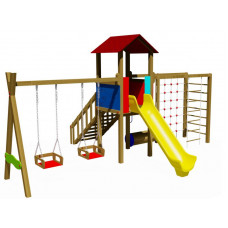 Ahşap tek kule ikili salıncak -tırmanmalı oyun grubu