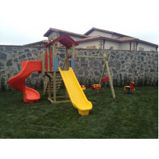 Ahşap tek kule -iki kaydırak-ikili salıncak