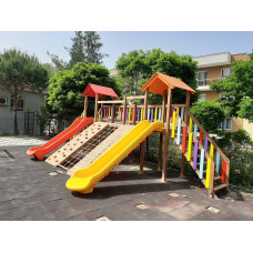 Çift kaydıraklı ve tırmanmalı oyun grubu